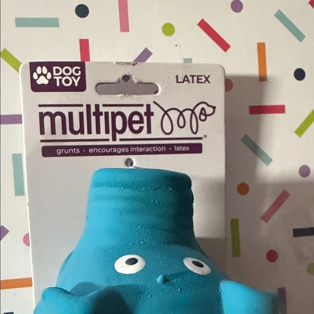Blue Multicolor Squeaky Pig Dog Toy by Multipet
